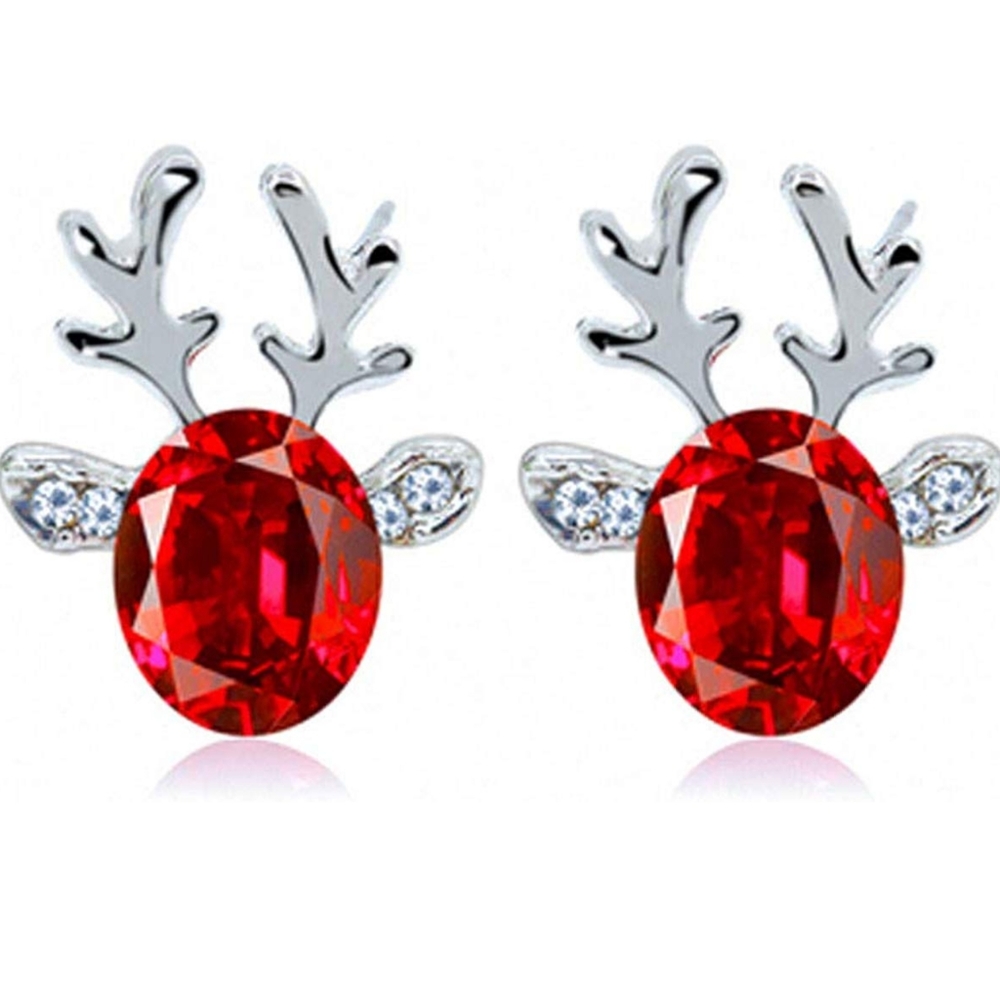 Reindeer earrings with red gem